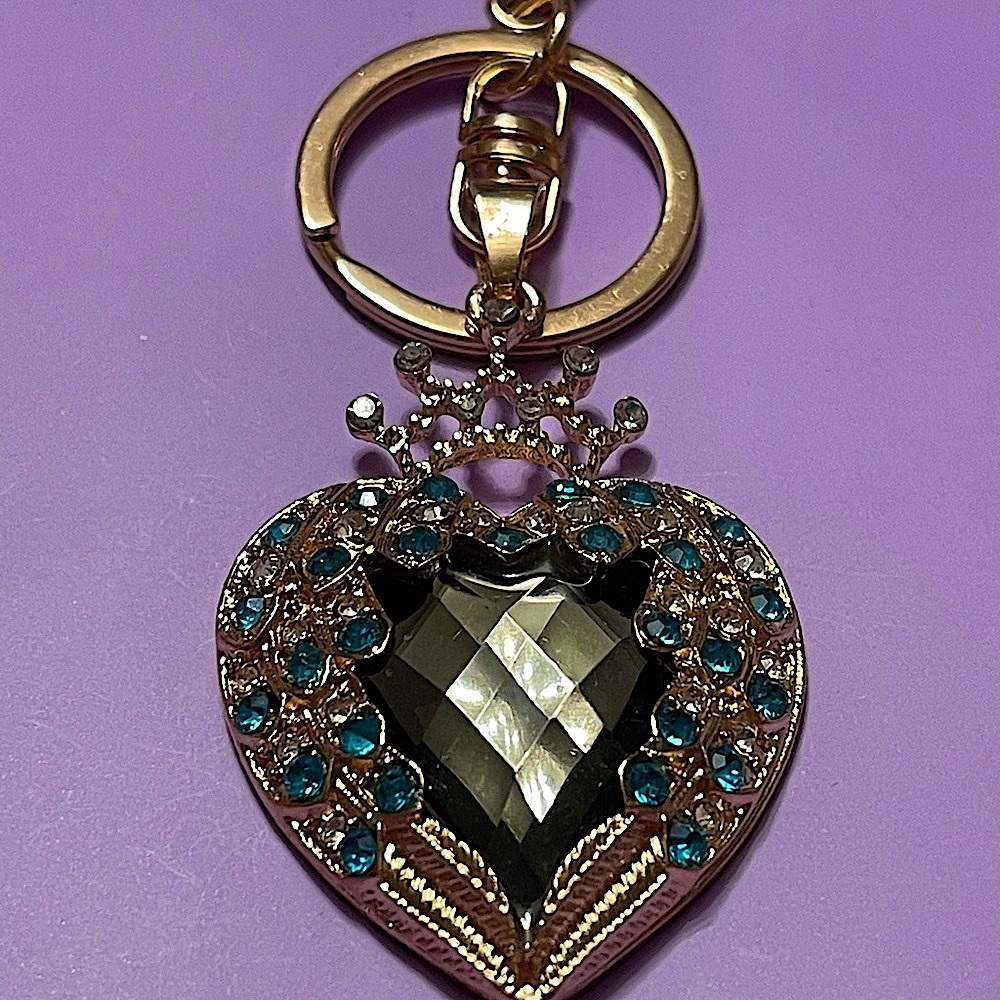 Heart Bag Charm NEW Keychain Jewelry Crown Rhinestones Sparkle Purse Bling - Picture 7 of 15